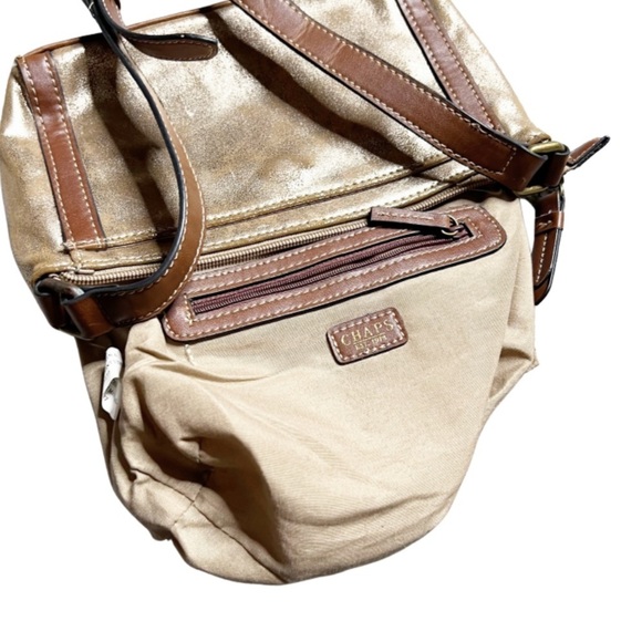 Chaps Metallic Gold Brown Faux Leather Zip Crossbody Bag Functional Stylish Bag - Picture 14 of 16